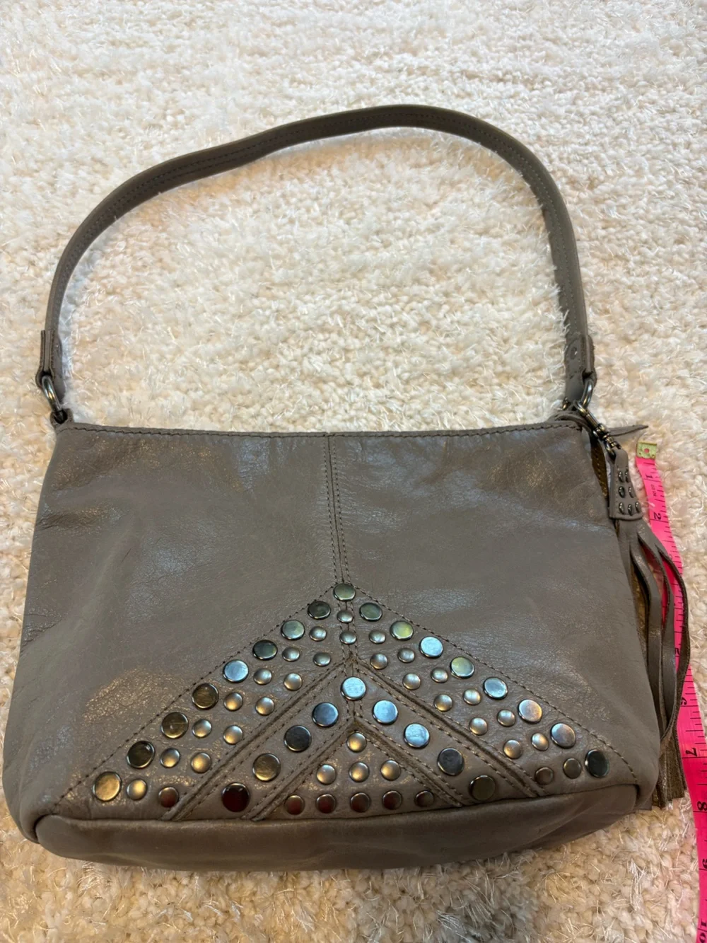 The Sak Grey Leather Hobo with Studded Accent and Tassel
